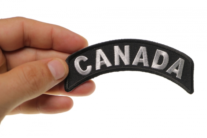 Canada Rocker Patch shown on hand for size comparison