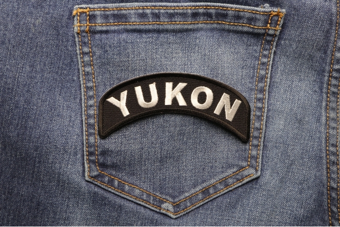 Yukon Patch Iron on State Rocker shown on jeans