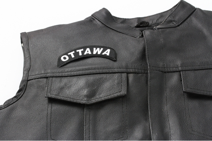Ottawa City Patch - Iron on Patch - 4x1.75 inch shown on leather vest