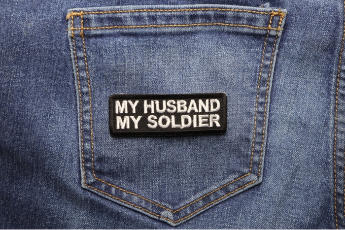 My Husband My Soldier Patch shown on jeans