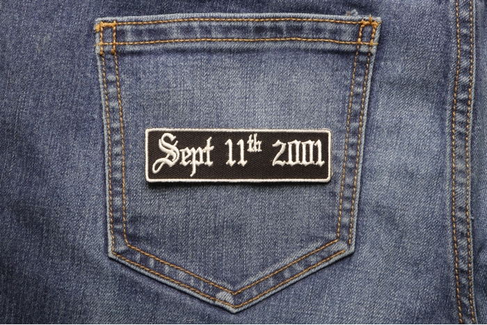 Sept 11 2001 Patch Old English shown on jeans