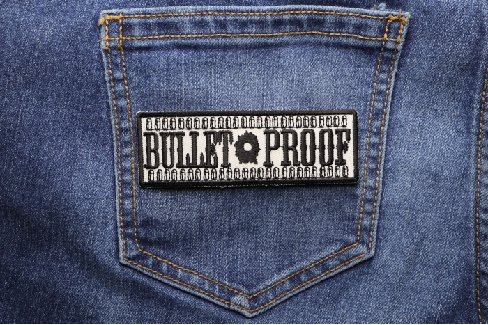 Bullet Proof Patch shown on jeans