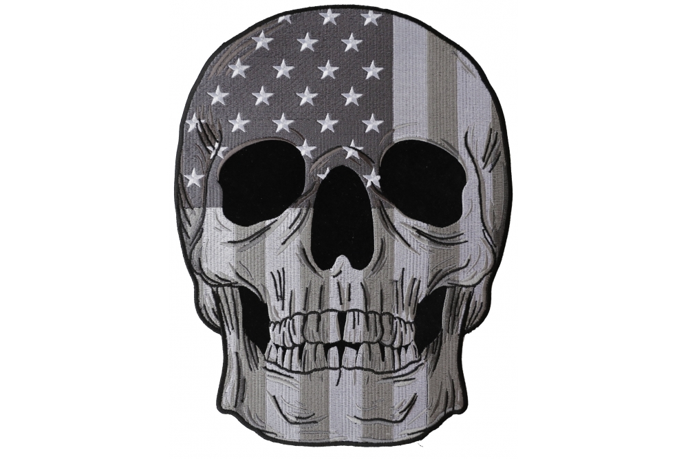 Subdued Half SkullLarge American Flag Embroidered Back Patch 12" 