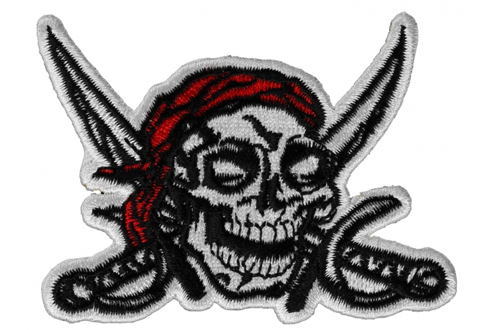 Skull Crossed Bones Blue Bandana Pirate Iron on/ Sew on Embroidered patch 85mm 