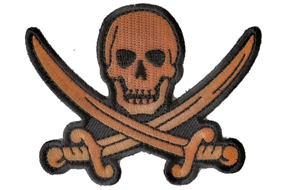 BRAND NEW GRINNING SKULL WITH CROSS SWORDS BIKER IRON ON PATCH 