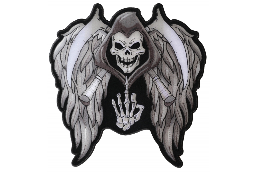 Reaper Skull Wings Middle Finger Large Patch | Skull Patches -TheCheapPlace