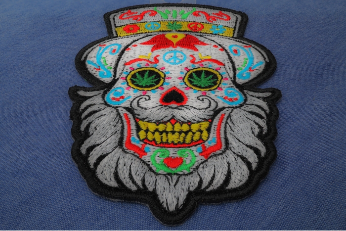 Sugar Skull with Mustache and Beard Patch diagonal view