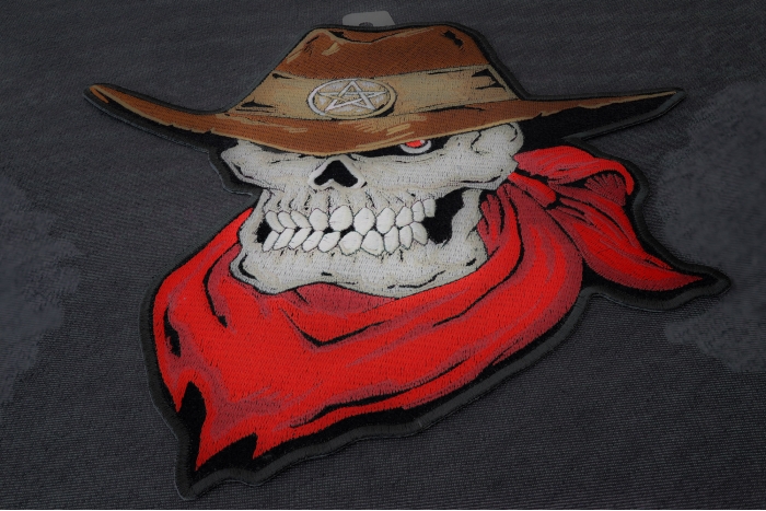 Red Scarf Cowboy Skull Patch diagonal view
