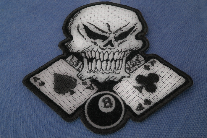 Aces, 8 Ball and Skull Patch diagonal view