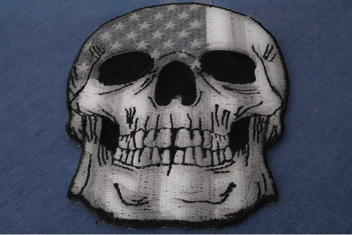 American Flag Skull Patch diagonal view
