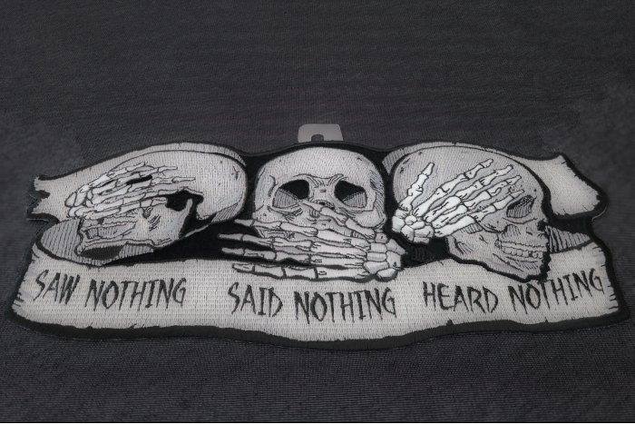Heard Nothing Saw Nothing Said Nothing Skulls Patch diagonal view