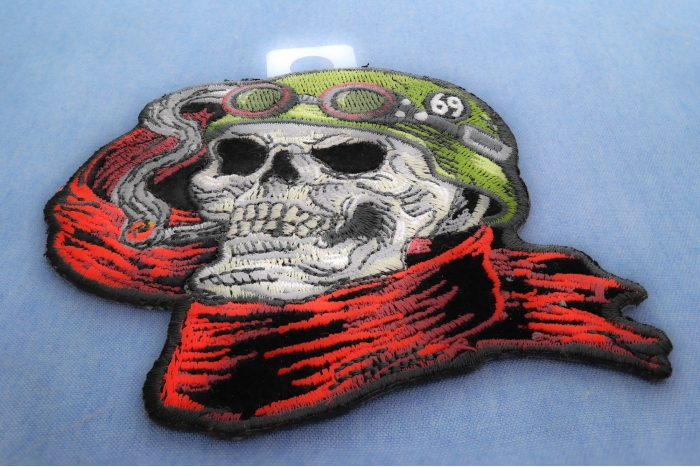Cigar Skull Motorcycle Rider Patch diagonal view