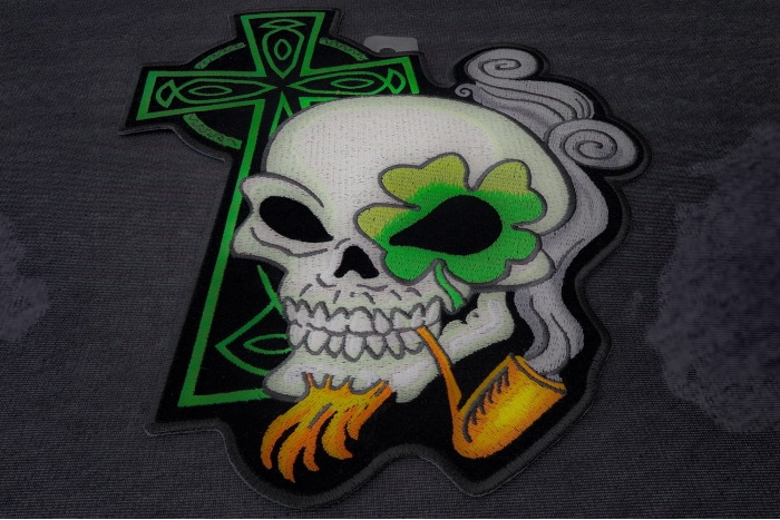 Irish Cross Skull Goaty and Pipe Patch diagonal view