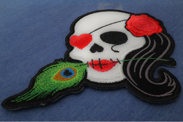 Heart Eye Lady Skull Patch diagonal view