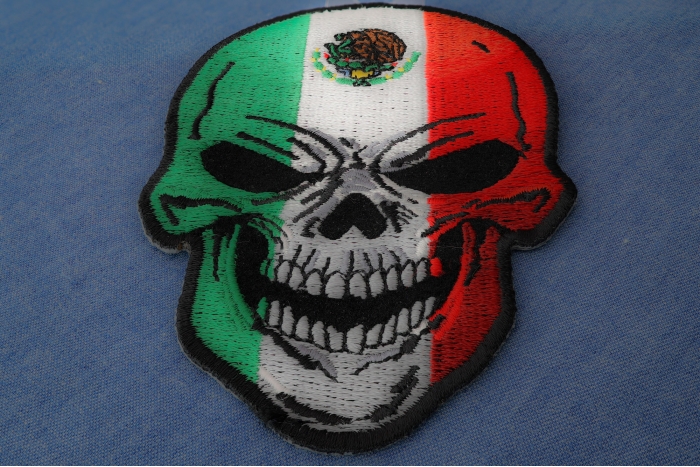 Mexican Flag Skull Patch diagonal view