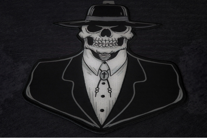 Preacher Skull Tall Hat Patch diagonal view