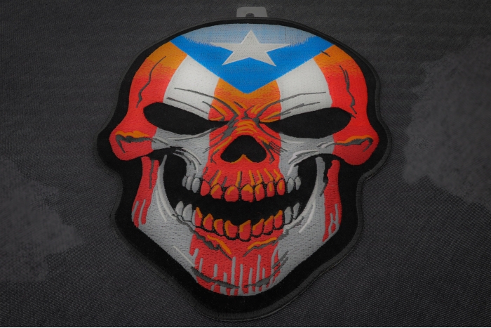 Puerto Rico Flag Skull Patch diagonal view