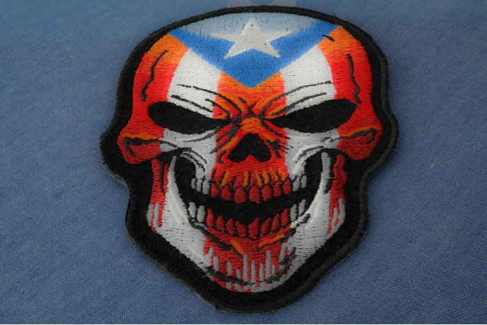 Puerto Rican Flag Skull Patch diagonal view