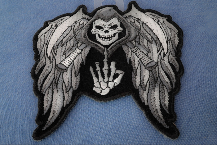 Reaper Skull Wings Middle Finger Patch diagonal view