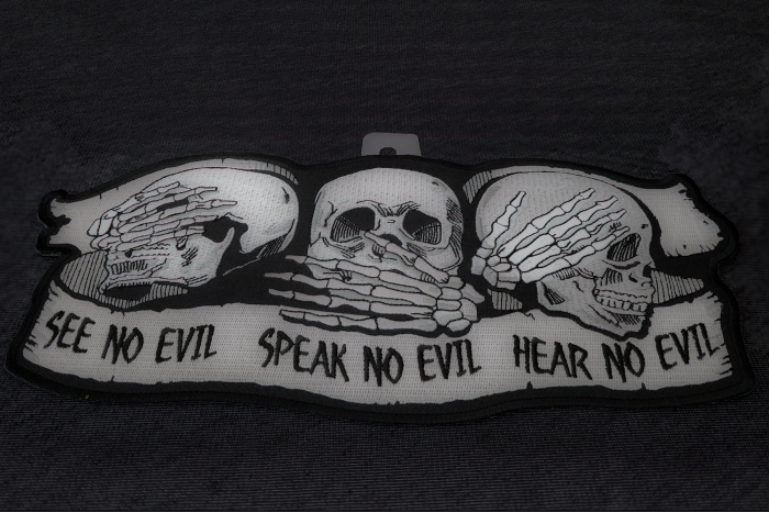 See No Evil Speak No Evil Hear No Evil Skull Patch diagonal view
