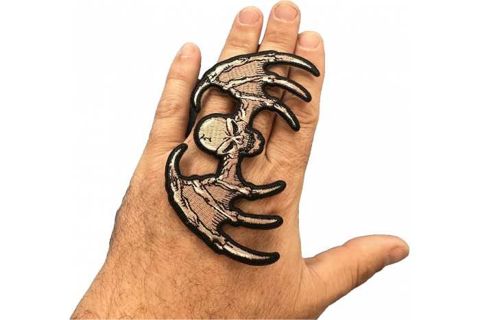 Bat Wings Skull Patch, Skull Patches shown on hand for size comparison