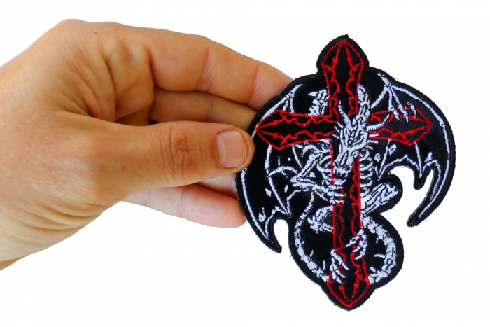 Dragon Skeleton and Cross Patch, Skull Patches shown on hand for size comparison
