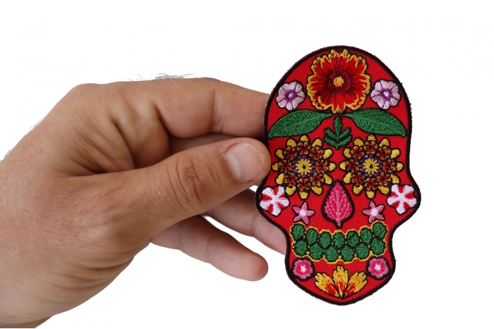 Sugar Skull Flowers Patch, Skull Patches shown on hand for size comparison