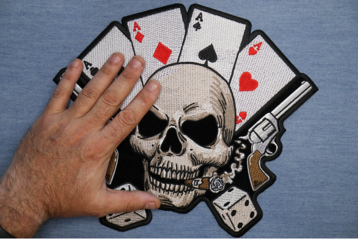 Gambler Skull Large Patch shown on hand for size comparison