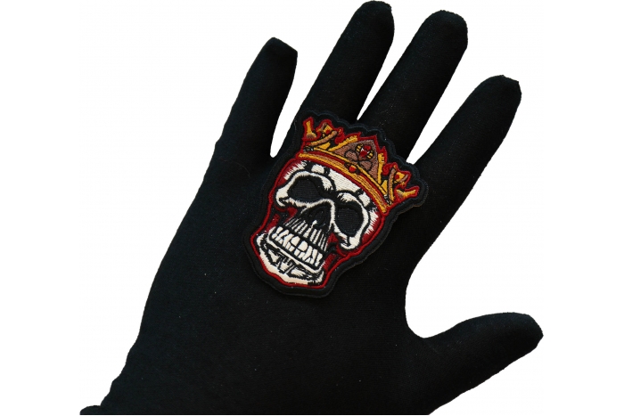 King Skull Patch, Skull Patches shown on hand for size comparison