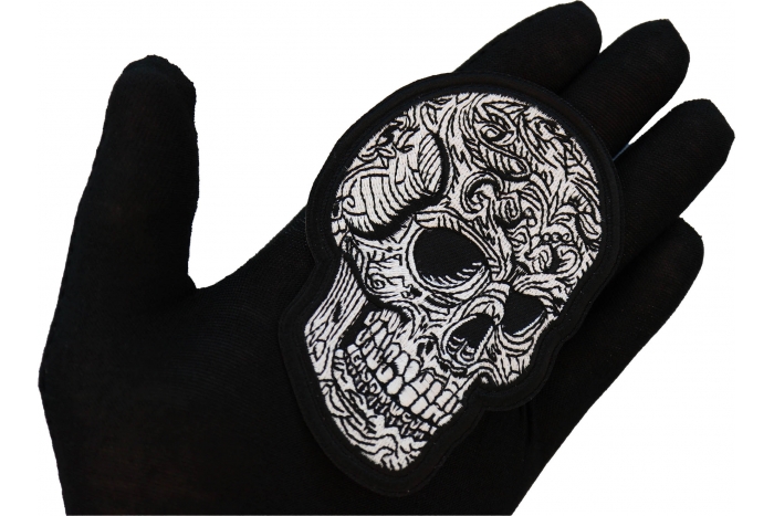 Pattern Skull Patch, Skull Patches shown on hand for size comparison