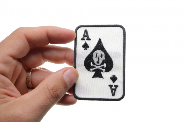 Skull Ace Of Spades Patch, Skull Patches shown on hand for size comparison