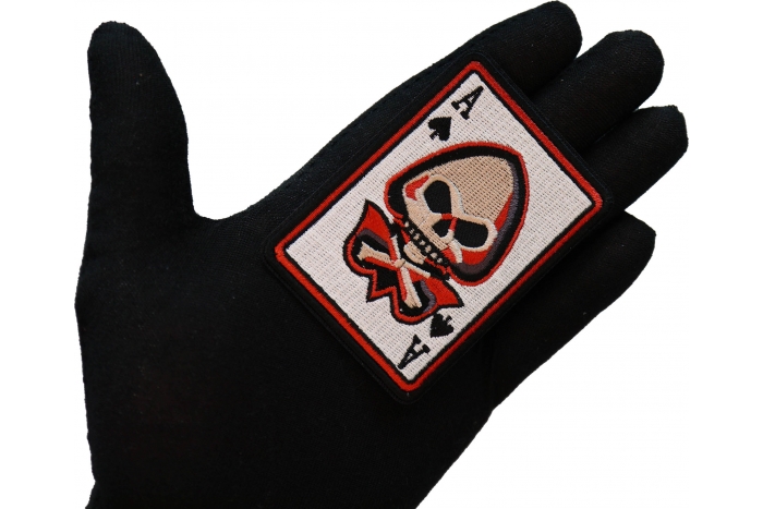 Skull Ace of Spades Patch, Skull Patches shown on hand for size comparison