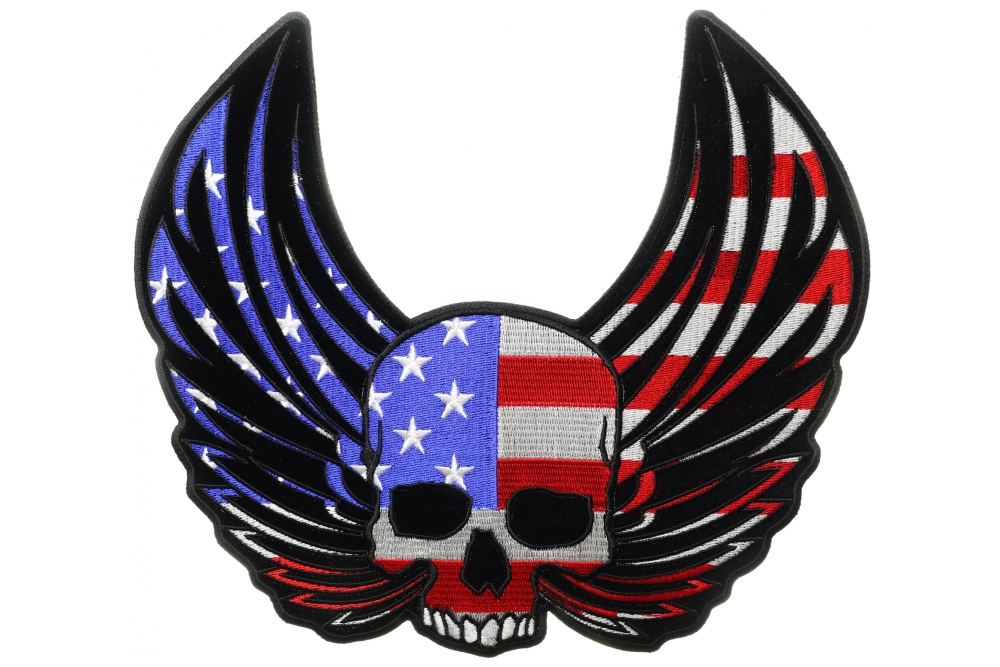 American Flag Skull with Wings Large Back Patch