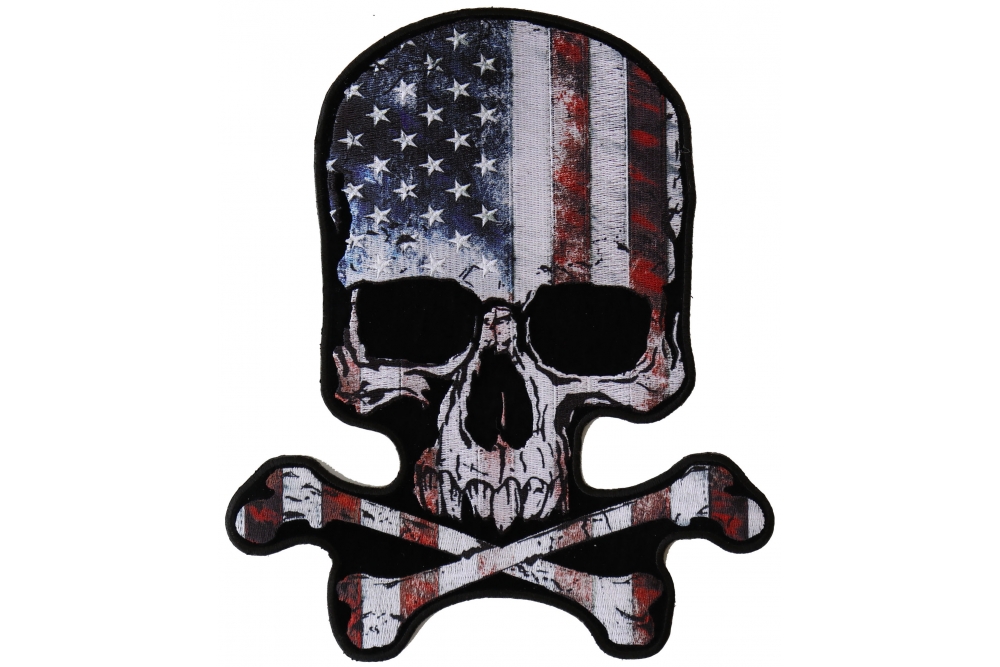 American Flag Vintage Skull and Cross Bones Back Patch