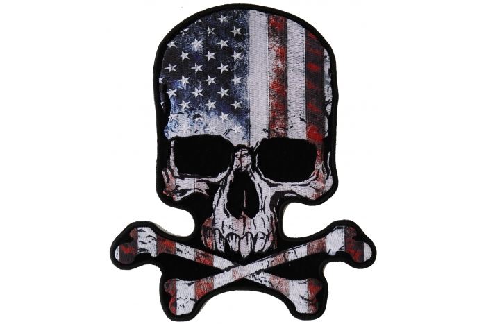 American Flag Vintage Skull and Cross Bones Back Patch American Flag Vintage Skull and Cross Bones Back Patch