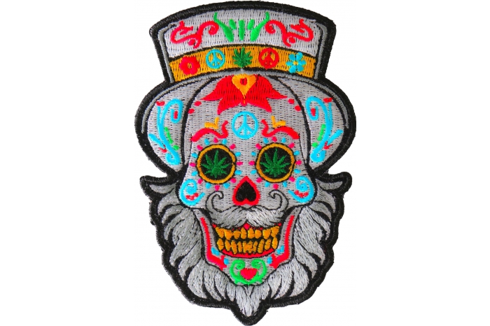 Sugar Skull with Mustache and Beard Patch