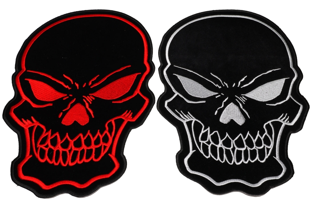 Black and Red and White Large Skull Back Patches set of 2