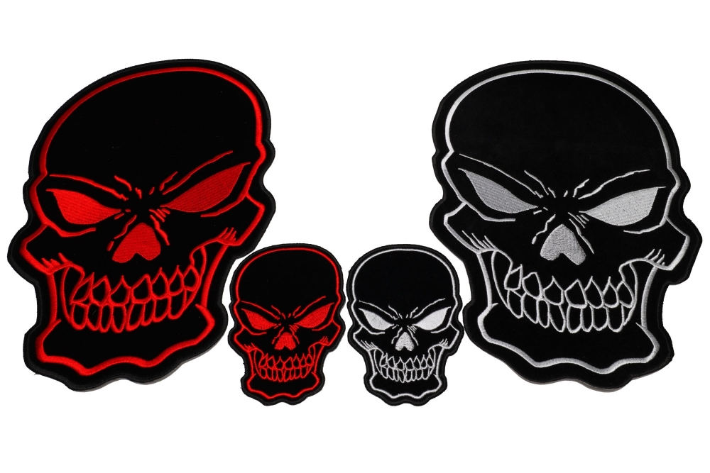 Black and White and Red Skulls Small and Large Set of 4 Patches