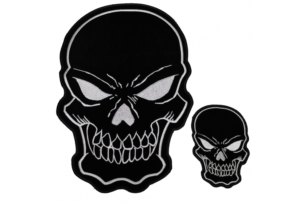 Black White Skull Patches Small and Large Patch Set