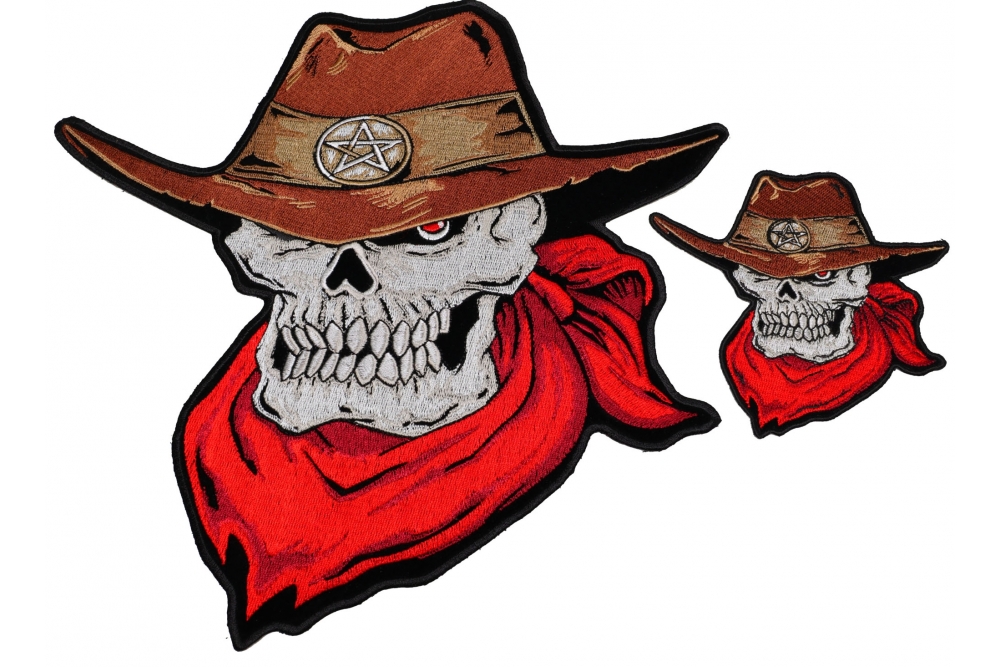 Cowboy Skull Patch Two Piece Set Brown Hat Red Scarf