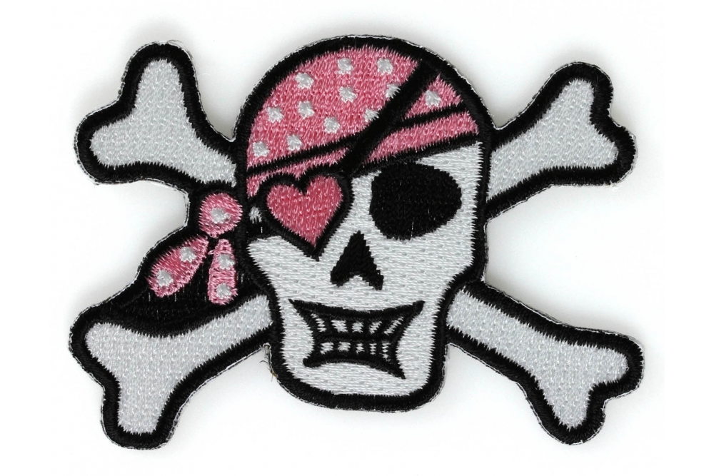 Cute Heart Pink Bandana Skull and Cross Bones Patch