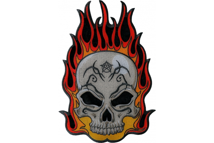Flaming Tattoo Skull Large Back Patch