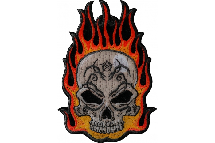 Flaming Tattoo Skull Patch