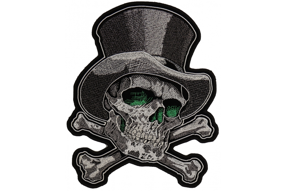 Green Eye Skull with Tall Hat Large Back Patch