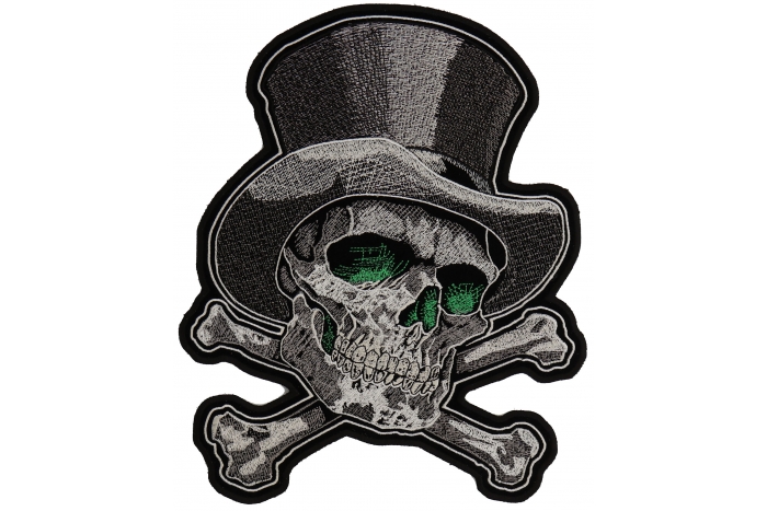 Green Eye Skull with Tall Hat Large Back Patch Green Eye Skull with Tall Hat Large Back Patch