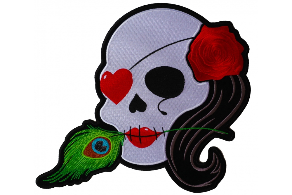 Sugar Skull Rose Feather Embroidered Iron on Patch