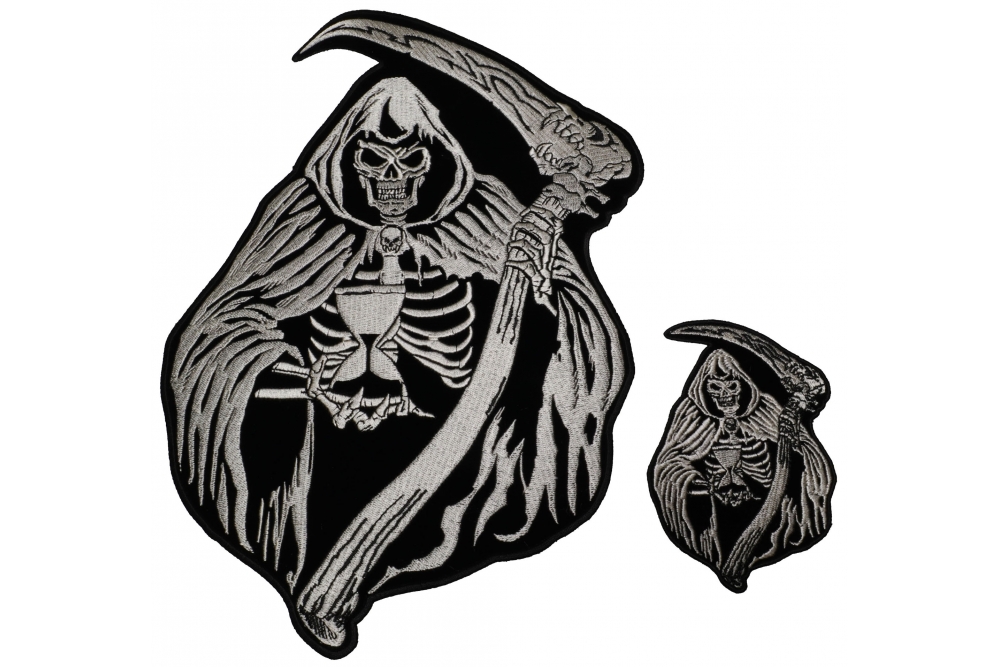 Large and Small Reaper Skull with Sand Clock set of 2 Patches