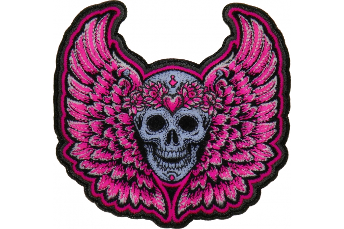 Pink Angel Wings Skull Patch