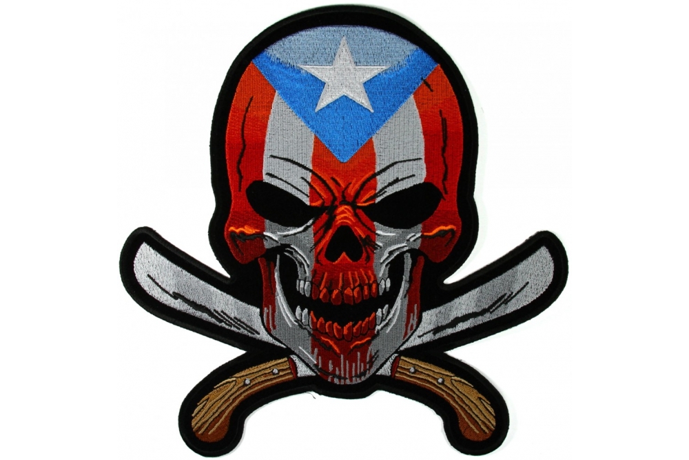 Machete Puerto Rican Skull Embroidered Iron on Patch