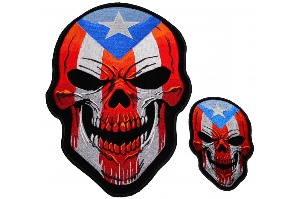 Puerto Rico Flag Skull Small and Large Patch Set